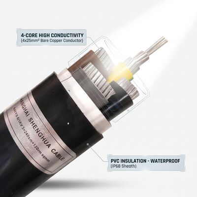 IP68防水PVC絶縁電源ケーブル 0.6/1kV 4x25mm2 地中埋設用 サプライヤー